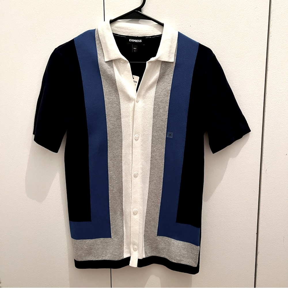Express Men’s Striped Color Block Short Sleeve Polo (NWT)